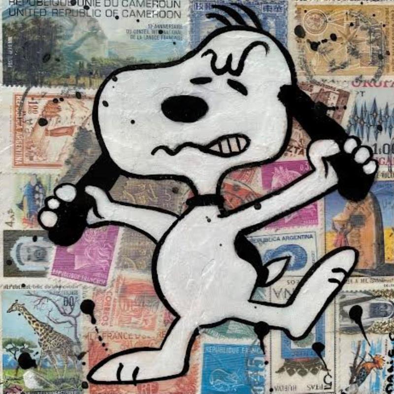 Painting snoopy timbré III by Marie G.  | Painting Pop-art Pop icons Wood Acrylic Gluing