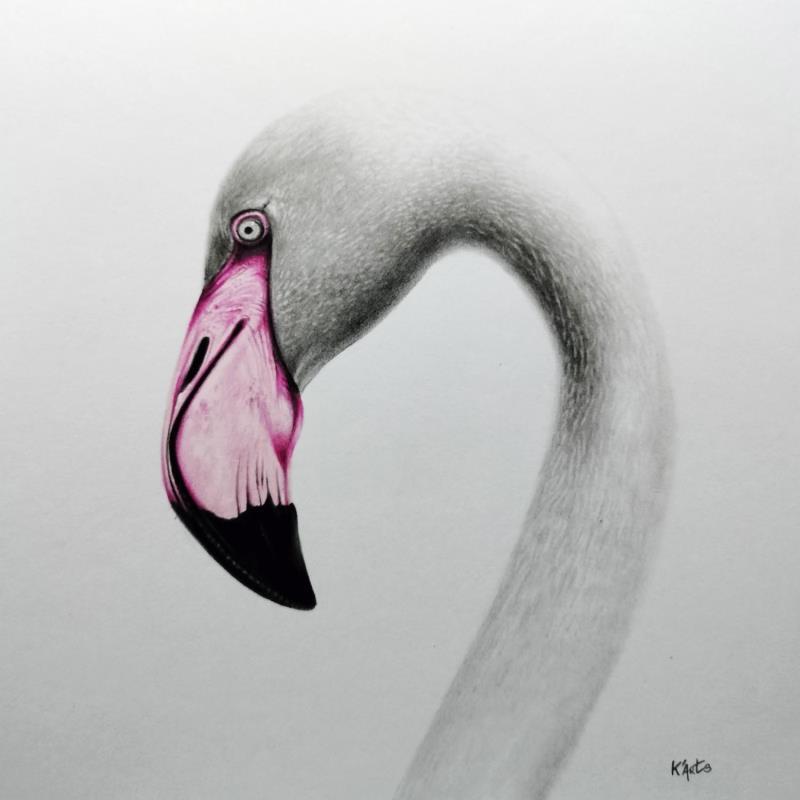 Painting Flamant rose by K'Arts | Painting Figurative Charcoal Animals, Life style, Pop icons, Society