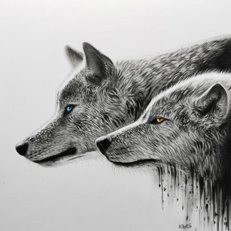 Painting Loup II by K'Arts | Painting Figurative Charcoal Animals, Pop icons, Society