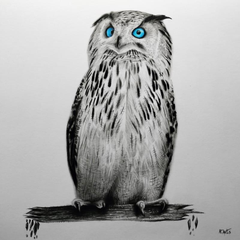 Painting Hibou by K'Arts | Painting Figurative Charcoal Animals, Life style, Society