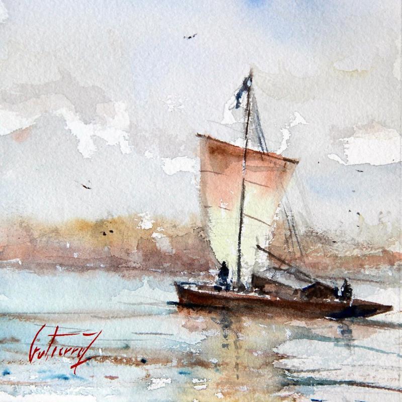 Peinture Et vogue la gabare par Gutierrez | Tableau Impressionnisme Paysages Aquarelle