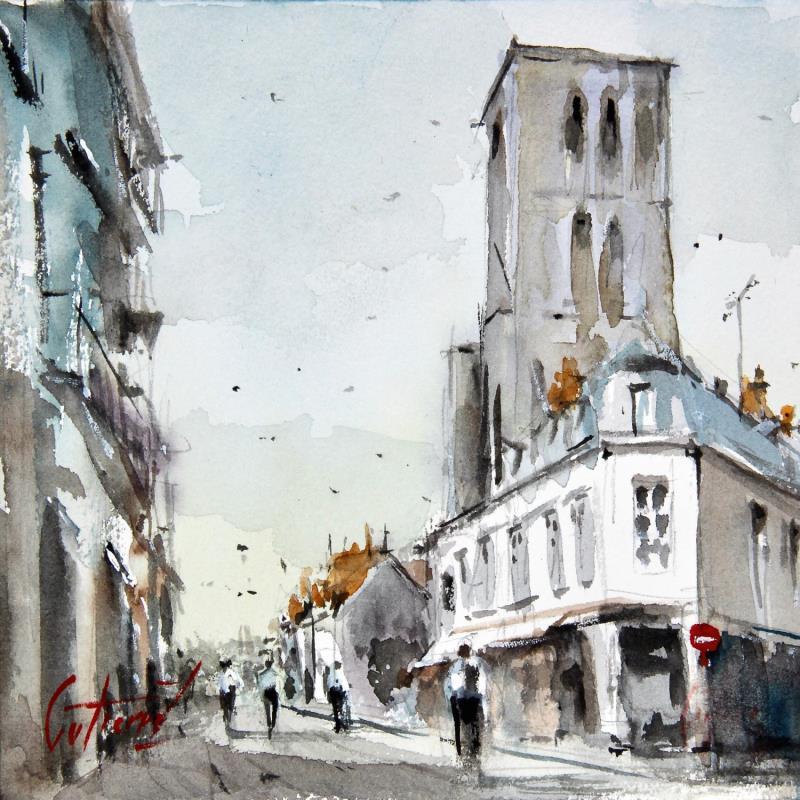 Peinture La basilique Saint-Julien par Gutierrez | Tableau Impressionnisme Urbain Aquarelle