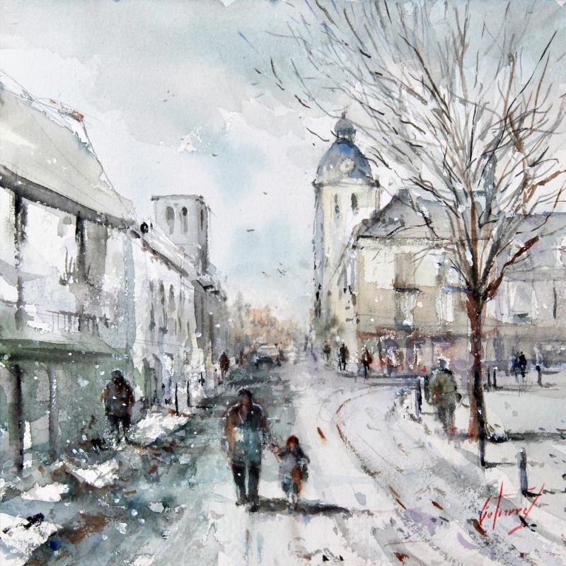 Peinture La place aux halles à Tours par Gutierrez | Tableau Impressionnisme Urbain Aquarelle