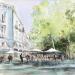 Peinture Brasserie de L'UNIVERS par Gutierrez | Tableau Impressionnisme Urbain Aquarelle