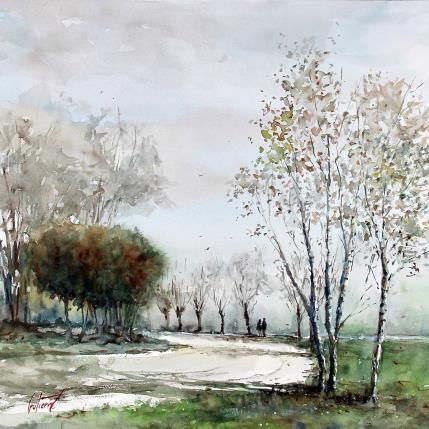 Peinture Chemin au bord de la Loire par Gutierrez | Tableau Impressionnisme Aquarelle Paysages