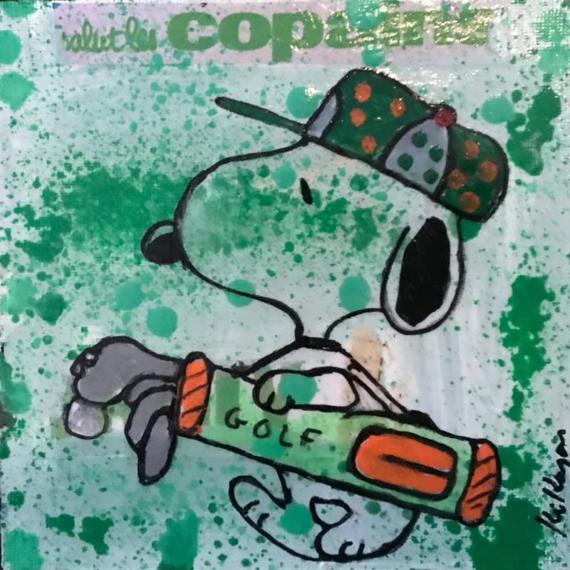 Gemälde Snoopy golf von Kikayou | Gemälde Pop-Art Pop-Ikonen Graffiti Acryl Collage