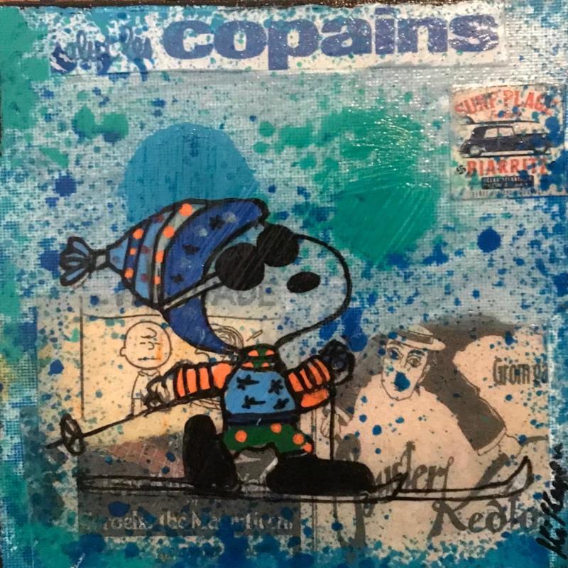 Peinture Snoopy ski de fond par Kikayou | Tableau Pop-art Icones Pop Graffiti Acrylique Collage