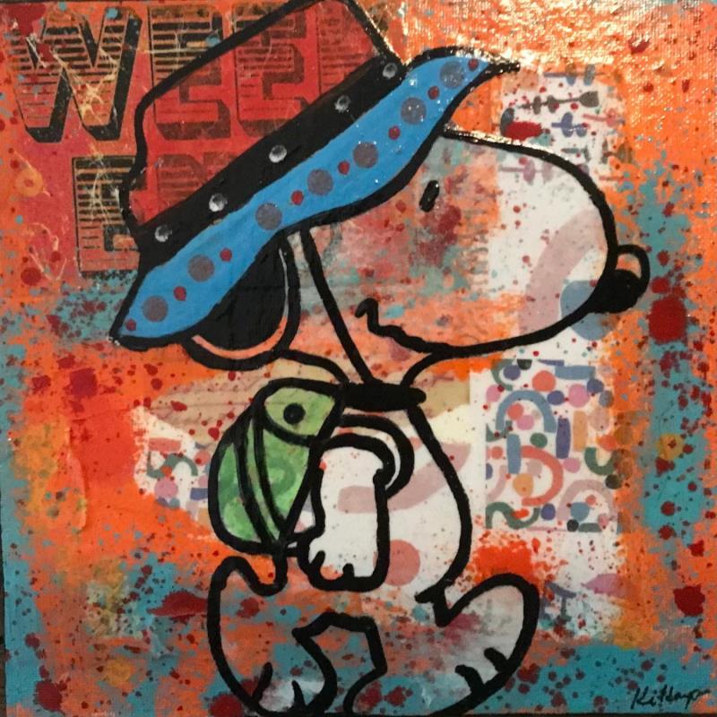 Painting Snoopy randonnee by Kikayou | Painting Pop-art Pop icons Graffiti Acrylic Gluing