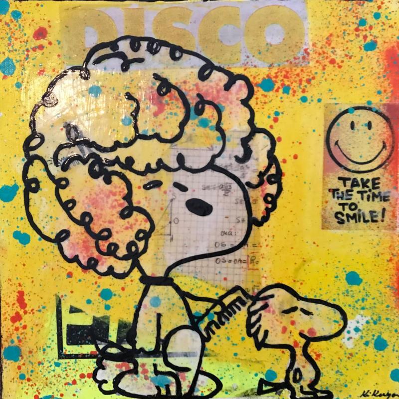 Peinture Snoopy chez le coiffeur par Kikayou | Tableau Pop-art Icones Pop Graffiti Acrylique Collage