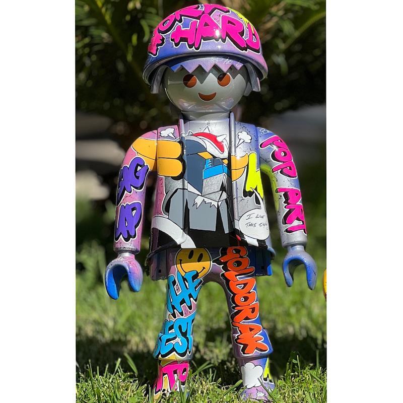 Sculpture PLAYMOBIL GOLDORAK BIG UP  by Anto | Sculpture Pop-art Pop icons Graffiti Posca