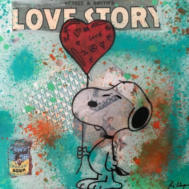 Peinture Snoopy love story par Kikayou | Tableau Pop-art Icones Pop Graffiti Acrylique Collage