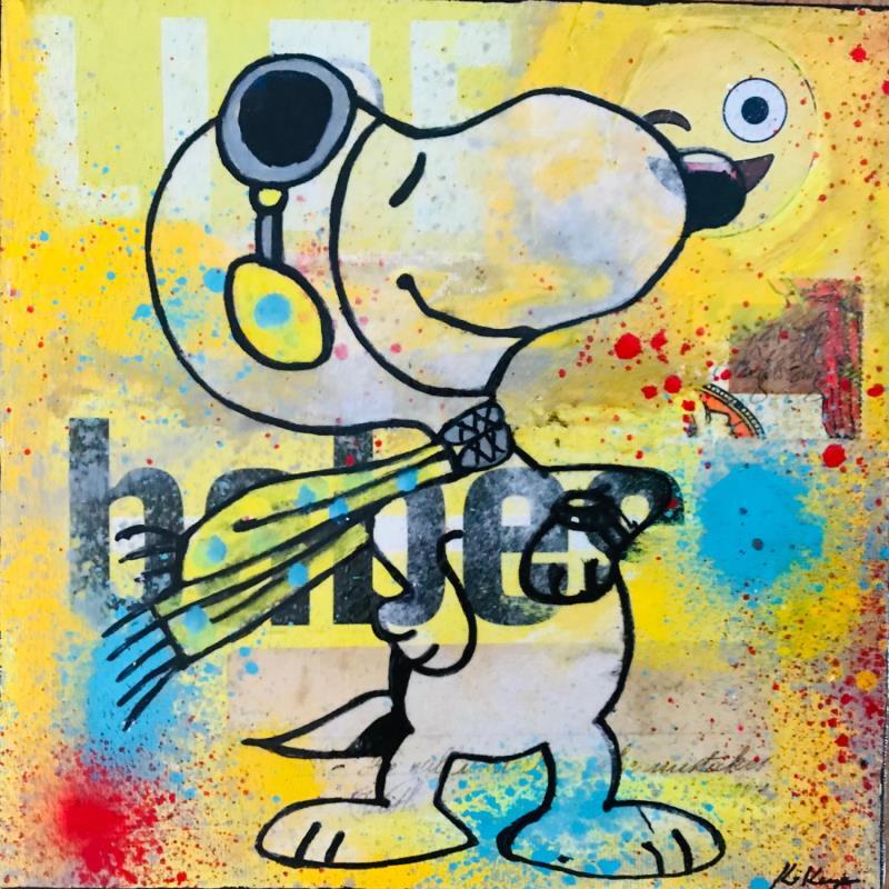 Painting Snoopy aviator by Kikayou | Painting Pop-art Pop icons Graffiti Acrylic Gluing