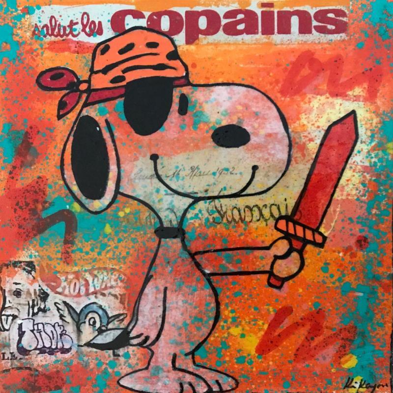 Gemälde Snoopy corsaire von Kikayou | Gemälde Pop-Art Pop-Ikonen Graffiti Acryl Collage