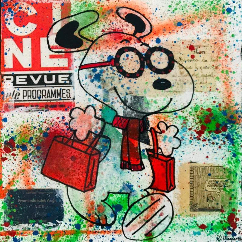 Painting Snoopy shopping by Kikayou | Painting Pop-art Pop icons Graffiti Acrylic Gluing