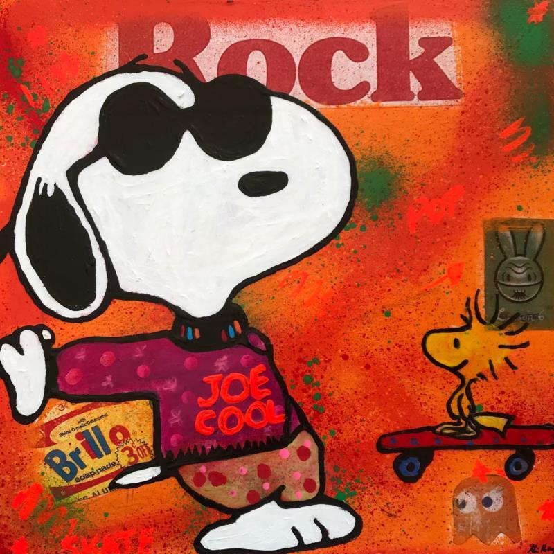 Peinture Snoopy et Woodstock skate par Kikayou | Tableau Pop-art Icones Pop Graffiti Acrylique Collage