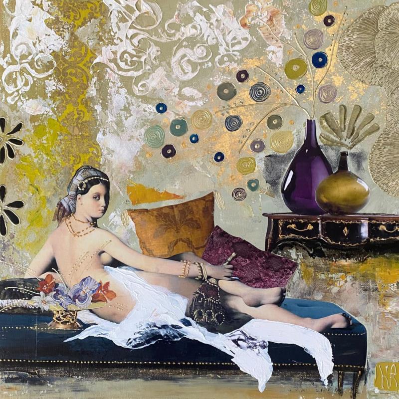 Painting Valentina by Romanelli Karine | Painting Figurative Acrylic, Gluing, Gold leaf, Paper, Pastel, Posca Life style, Nude