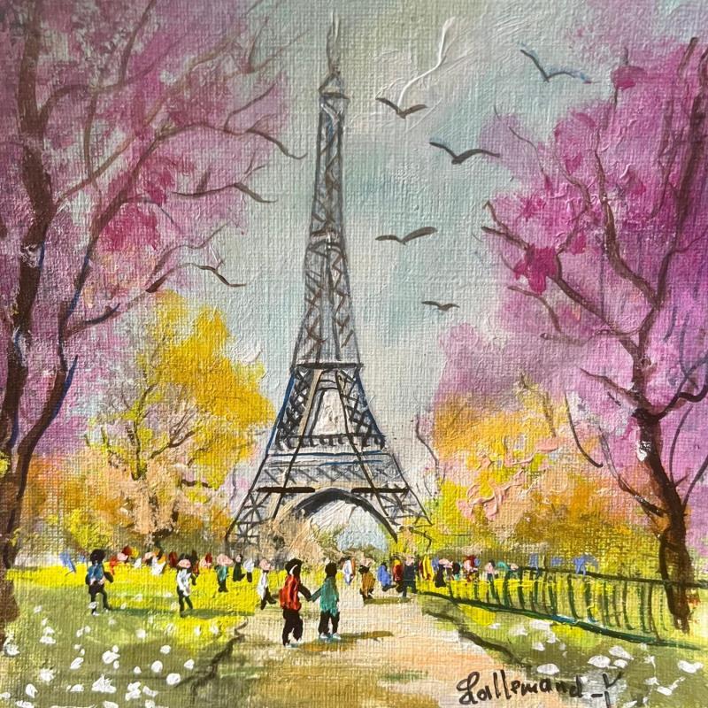 Peinture Tour Eiffel Champs de Mars par Lallemand Yves | Tableau Figuratif Acrylique Urbain