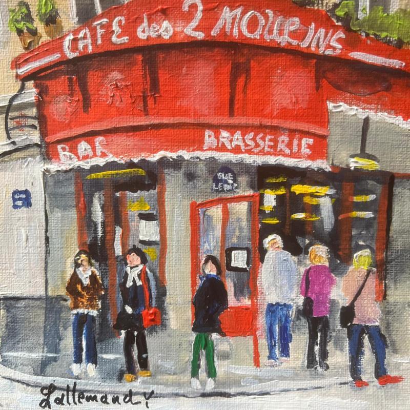 Peinture Café  des 2 moulins Amélie Poulain Paris par Lallemand Yves | Tableau Figuratif Acrylique Urbain