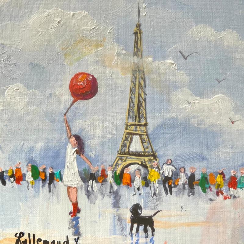 Peinture Petite fille au ballon Tour Eiffel par Lallemand Yves | Tableau Figuratif Urbain Acrylique