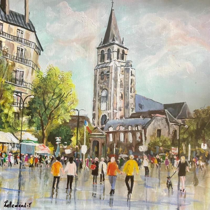 Peinture Abbaye de Saint Germain des pres Paris par Lallemand Yves | Tableau Figuratif Urbain Acrylique