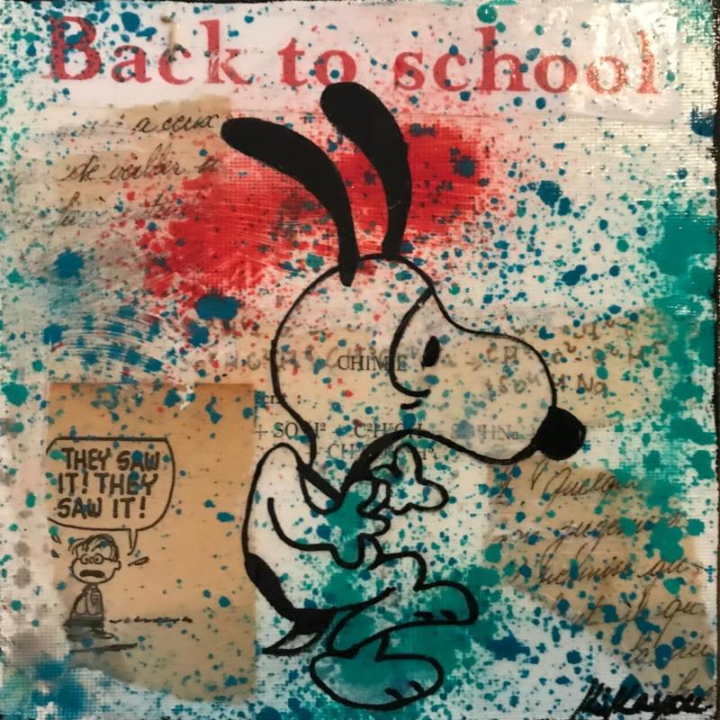 Gemälde Snoopy back to school von Kikayou | Gemälde Pop-Art Pop-Ikonen Graffiti Acryl Collage