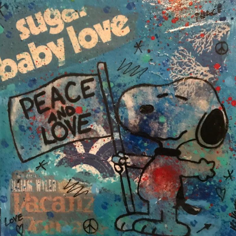 Painting Snoopy peace And love by Kikayou | Painting Pop-art Pop icons Graffiti Acrylic Gluing