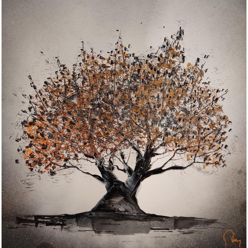 Peinture A l'ombre de l'arbre par Rey Julien | Tableau Figuratif Feuille d'or