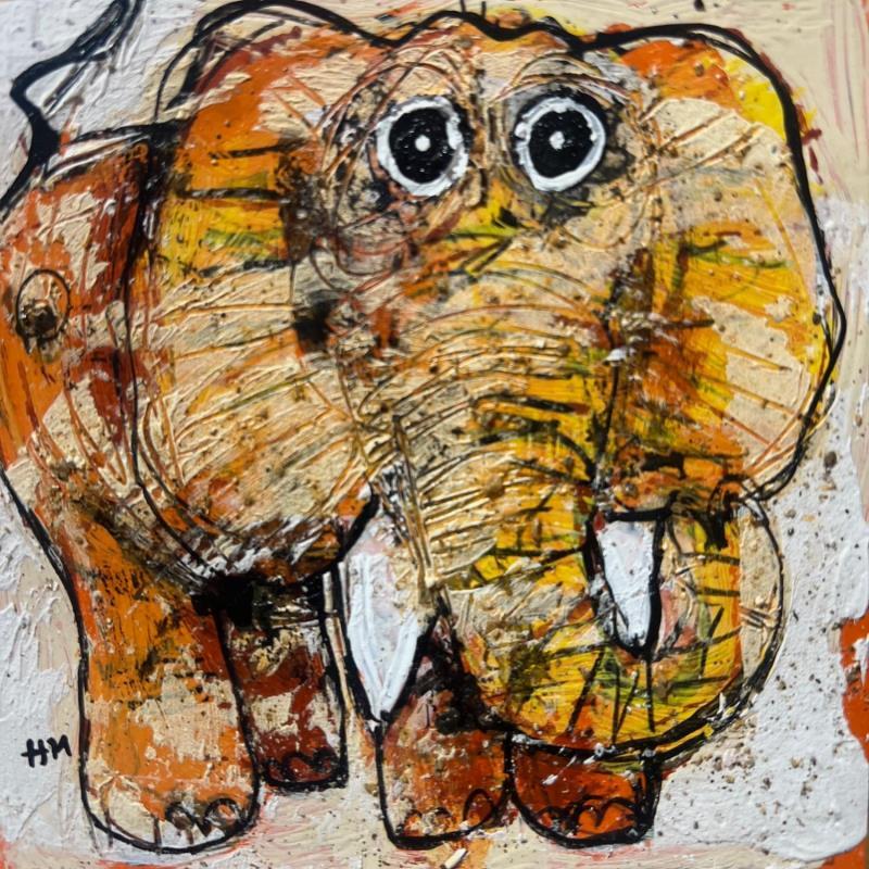 Peinture Elephant par Maury Hervé | Tableau Art Singulier Encre, Pigments, Posca, Sable Animaux