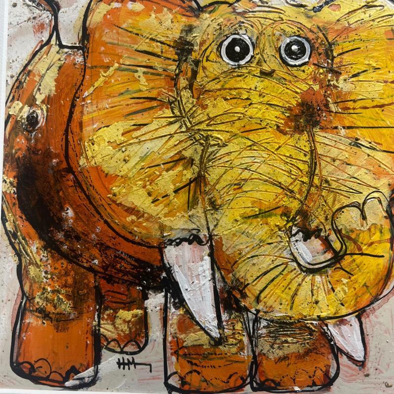 Painting Elephant by Maury Hervé | Painting Raw art Animals Posca Ink Sand Pigments