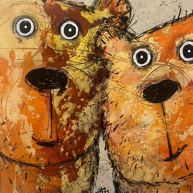 Peinture 2 Bears par Maury Hervé | Tableau Art Singulier Encre, Pigments, Posca, Sable Animaux