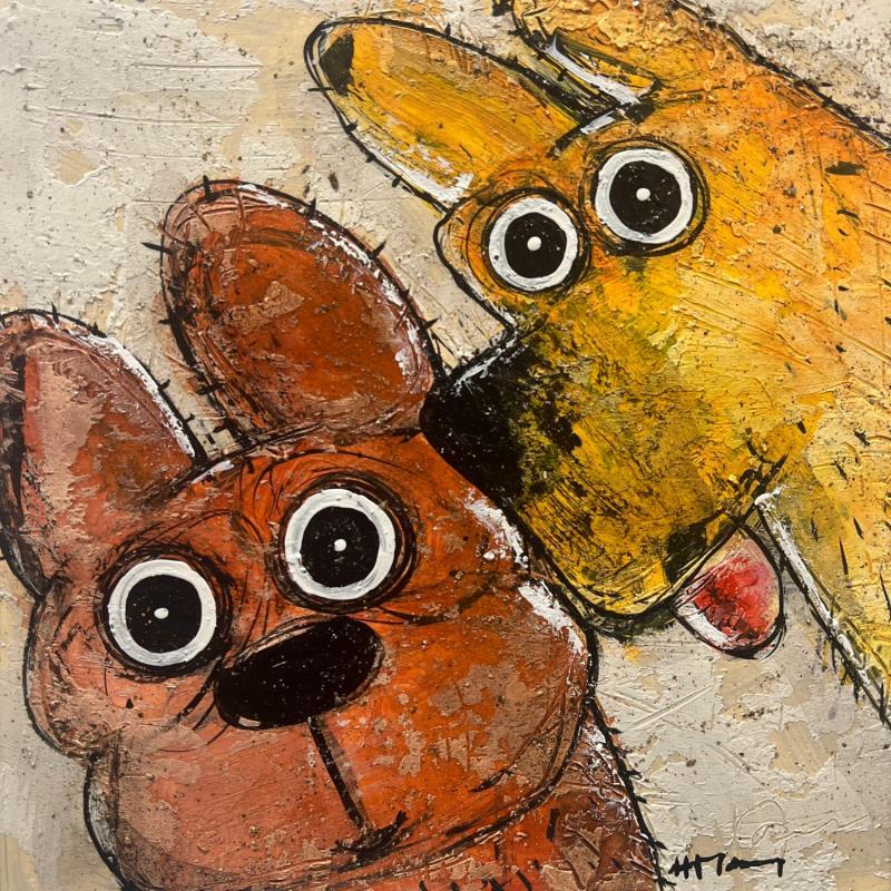 Peinture 2 Dogs par Maury Hervé | Tableau Art Singulier Encre, Pigments, Posca, Sable Animaux