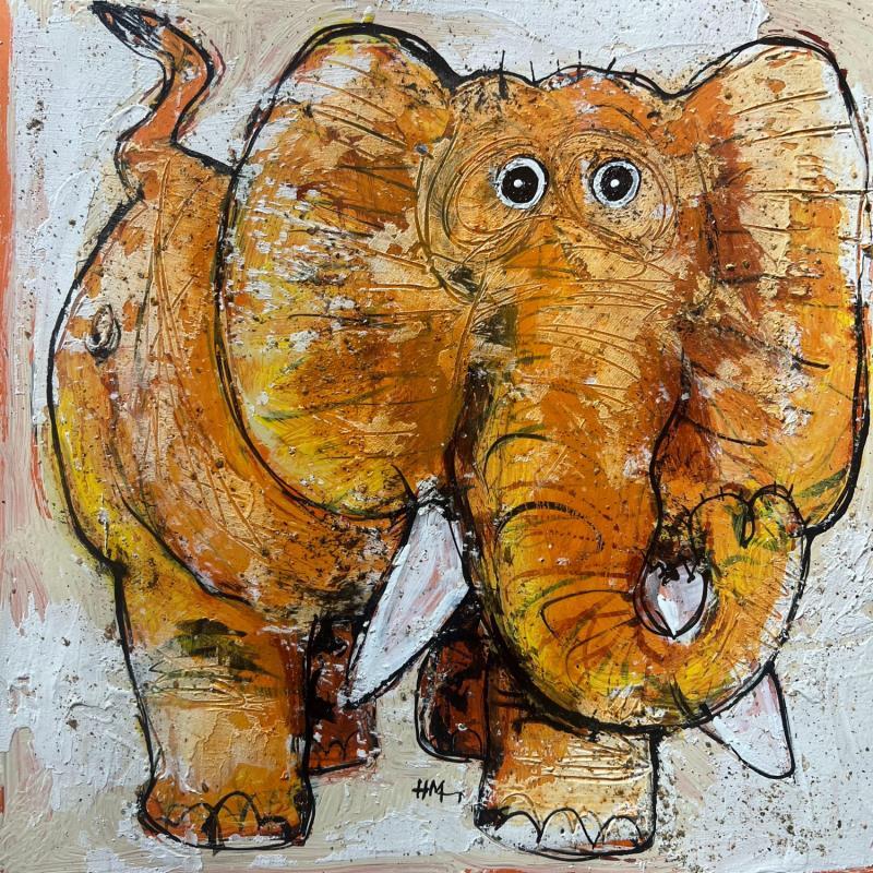 Peinture Elephant par Maury Hervé | Tableau Art Singulier Animaux Posca Encre Sable Pigments