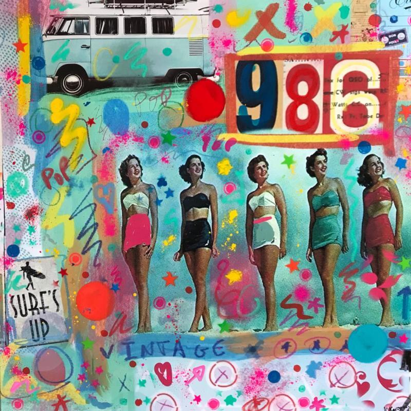 Peinture retro surf par Kikayou | Tableau Pop-art Graffiti Acrylique Collage