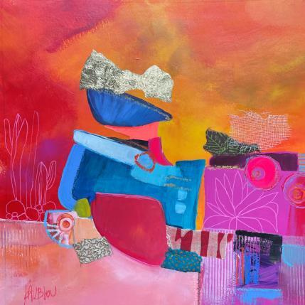 Peinture La casa bleue par Lau Blou | Tableau Abstrait Acrylique, Collage, Feuille d'or, Papier, Pastel Paysages