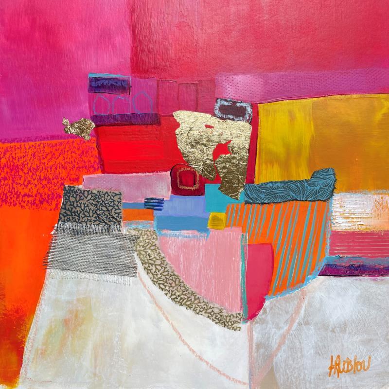 Painting ST24-0905 by Lau Blou | Painting Abstract Acrylic, Gluing, Gold leaf, Paper, Pastel Landscapes, Minimalist