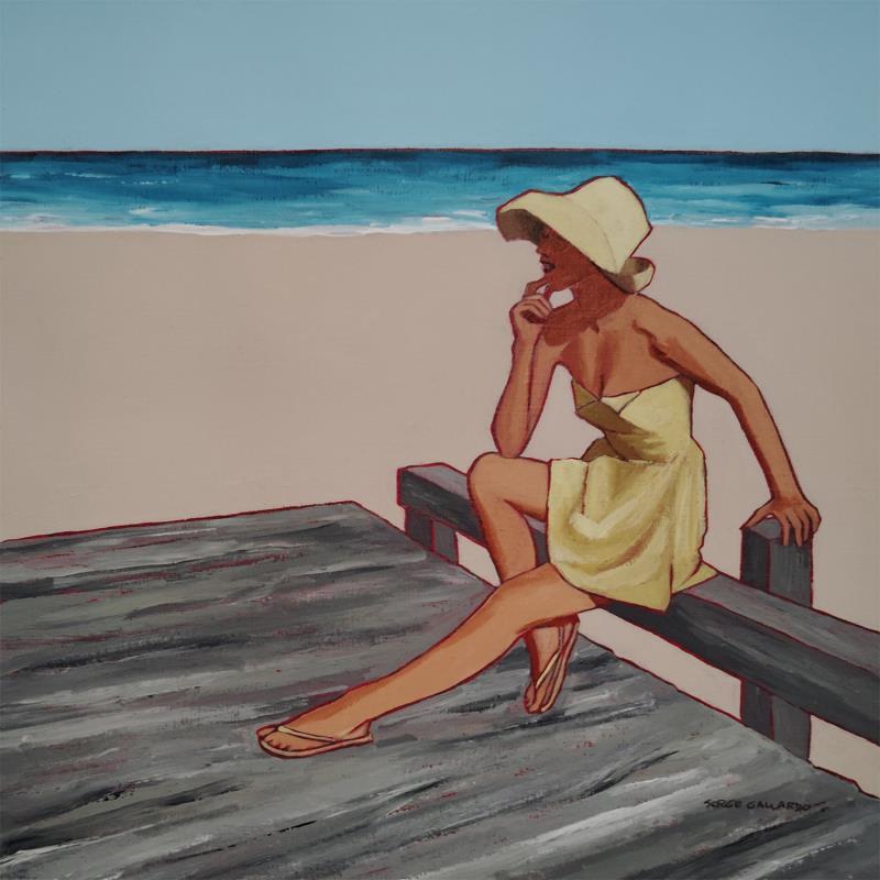 Painting Pénélope à la playa de Pinedo... by Gallardo Serge | Painting Figurative Life style Acrylic