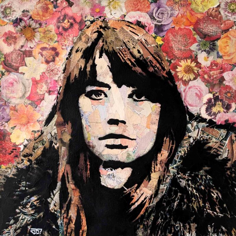 Gemälde Françoise Hardy von G. Carta | Gemälde Pop-Art Pop-Ikonen Graffiti Acryl Collage