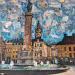 Peinture Grand Place de Lille par G. Carta | Tableau Pop-art Paysages Urbain Acrylique Collage Encre Upcycling