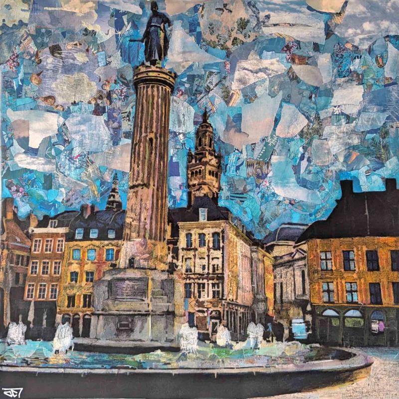 Peinture Grand Place de Lille par G. Carta | Tableau Pop-art Acrylique, Collage, Encre, Upcycling Paysages, Urbain