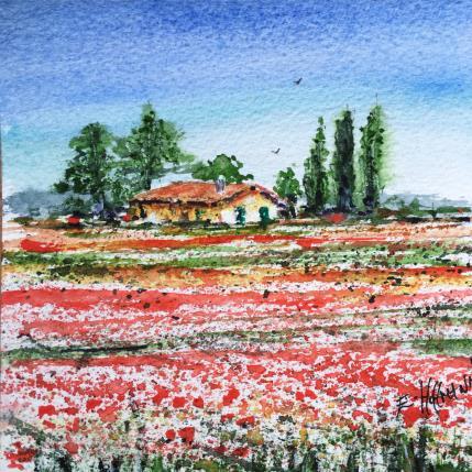 Painting La bastide aux coquelicots  by Hoffmann Elisabeth | Painting Figurative Watercolor Landscapes