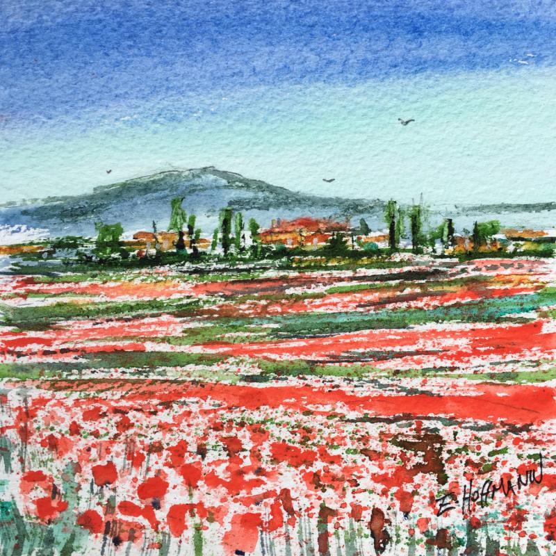 Painting La vallée aux coquelicots  by Hoffmann Elisabeth | Painting Figurative Watercolor Landscapes, Nature