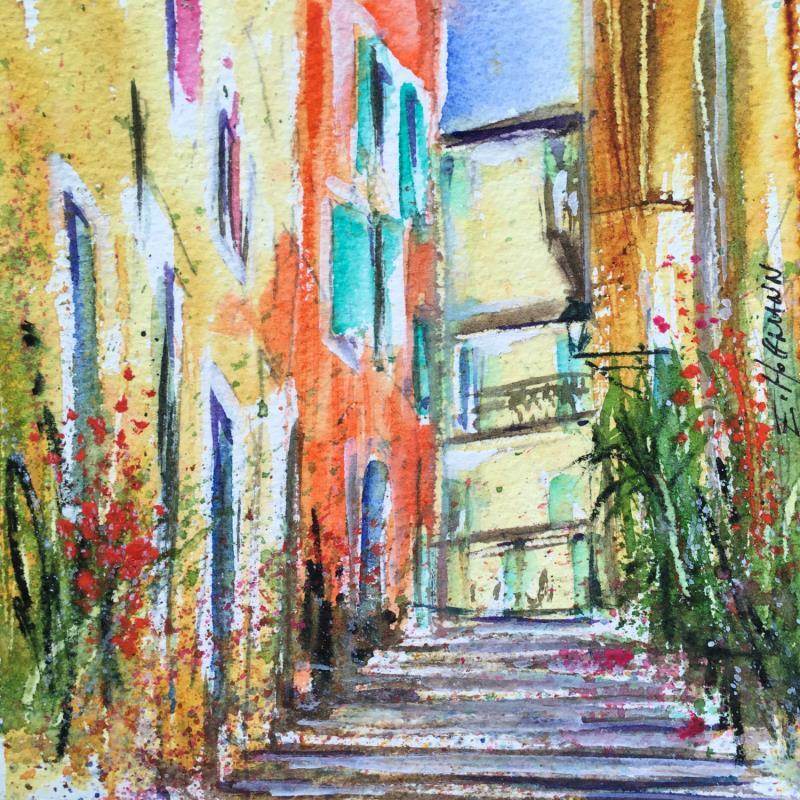 Painting Nice Ruelle aux couleurs chaudes  by Hoffmann Elisabeth | Painting Figurative Watercolor Urban