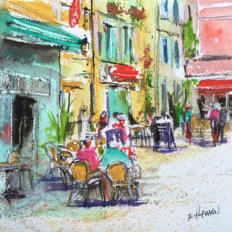 Gemälde Pause café  von Hoffmann Elisabeth | Gemälde Figurativ Aquarell Pop-Ikonen, Urban