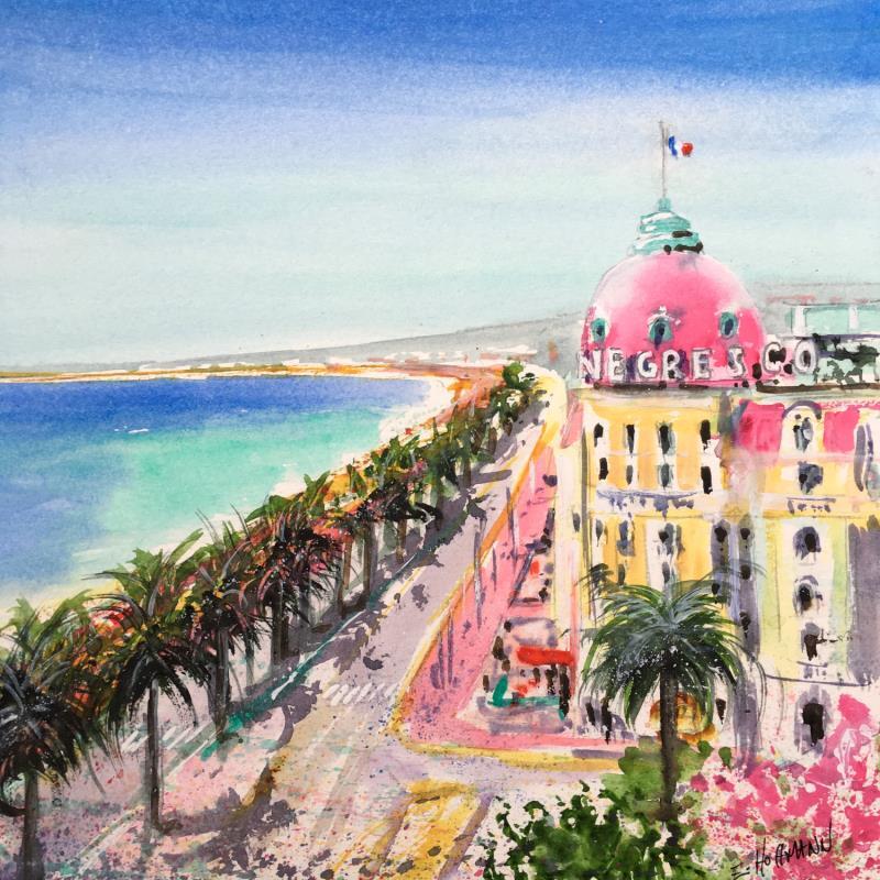 Painting Nice Ambiance Rose coté Negresco  by Hoffmann Elisabeth | Painting Figurative Watercolor Urban