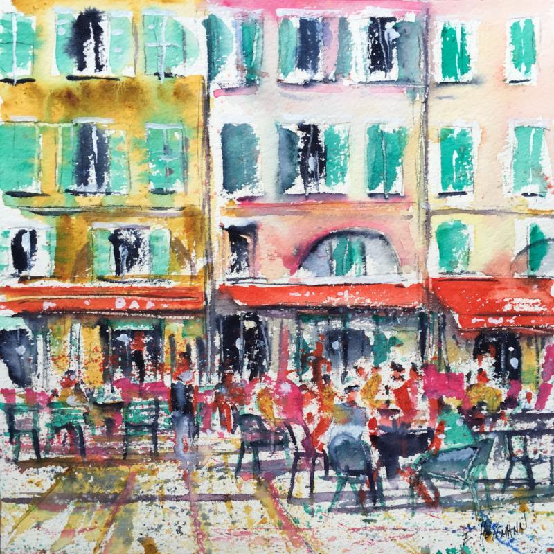 Gemälde Nice Ambiance café  von Hoffmann Elisabeth | Gemälde Figurativ Urban Aquarell