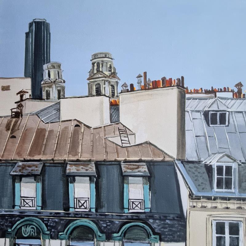 Painting A look over the roofs by Rasa | Painting Figurative Acrylic Urban