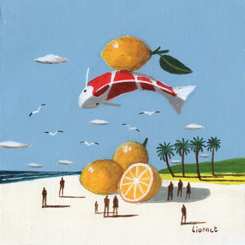 Painting Carpe aux citrons by Lionnet Pascal | Painting Surrealism Acrylic Animals, Life style, Marine