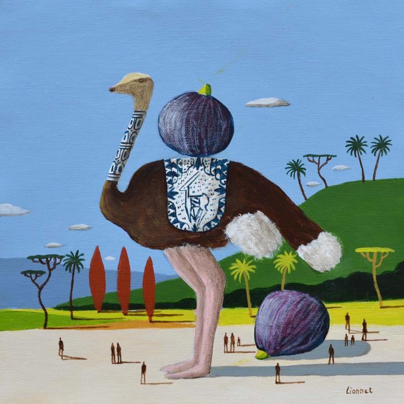 Painting Autruche aux figues by Lionnet Pascal | Painting Surrealism Acrylic Animals, Life style, Still-life