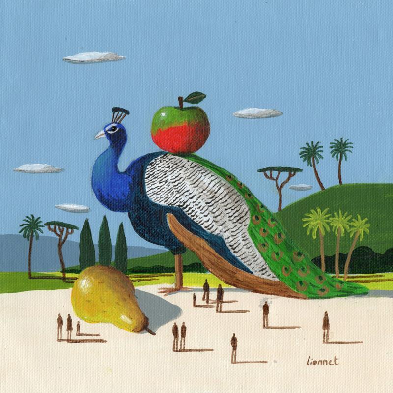 Painting paon à la pomme by Lionnet Pascal | Painting Surrealism Acrylic Animals, Life style, Pop icons, Still-life