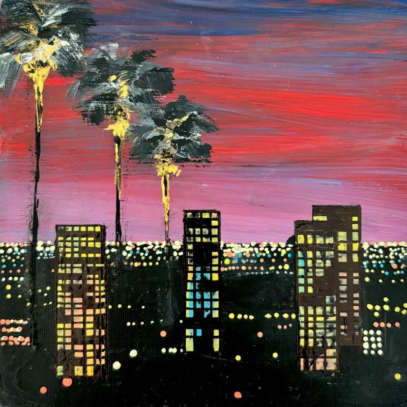 Painting Night city Two by Autelin Florence | Painting Figurative Acrylic Urban